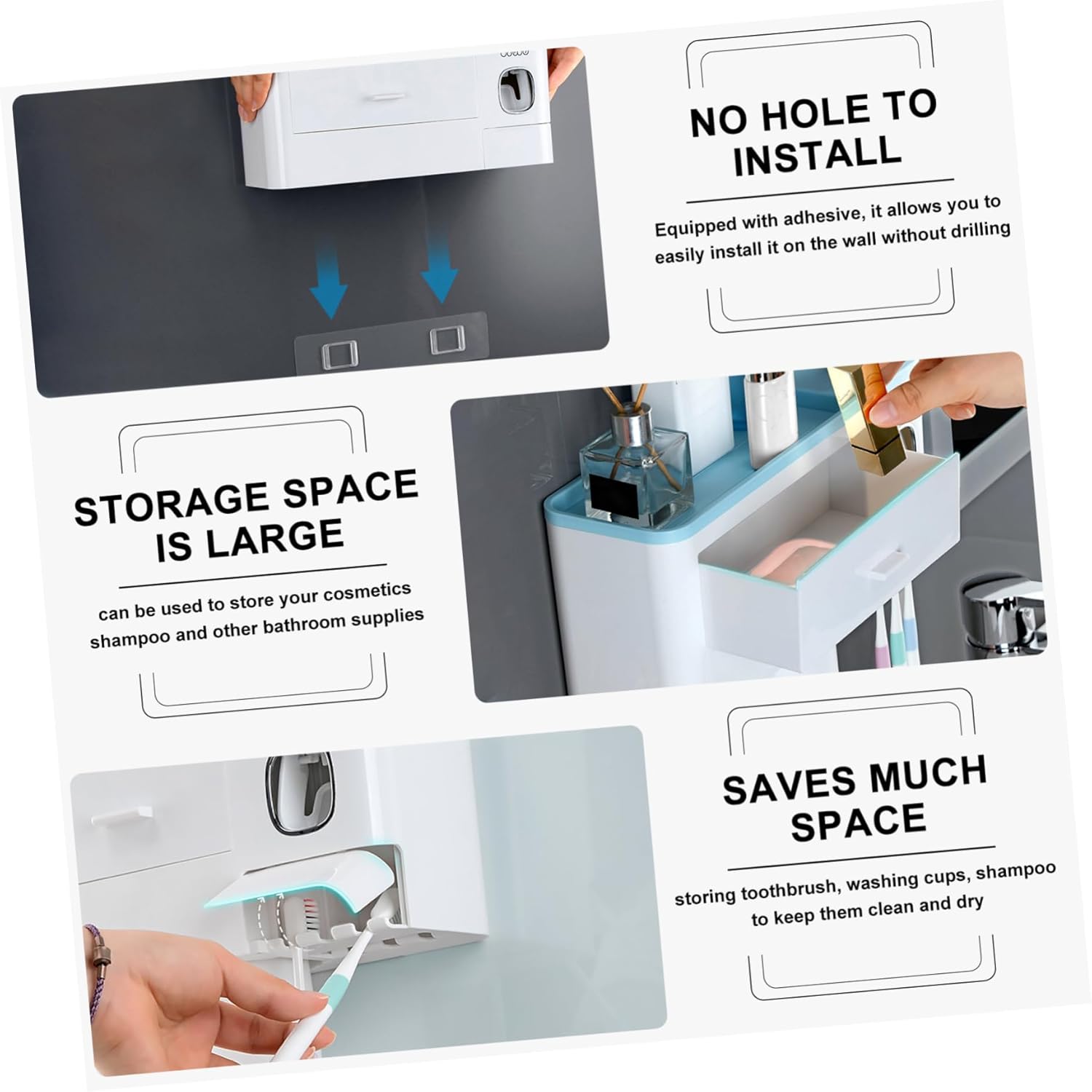 Amosfun 1pc Toothbrush Holder Toothpaste Dispenser Creative Wall-Mounted Bathroom Organizer Magnetic Storage Rack Includes Cups for Easy Installation and Versatile Storage