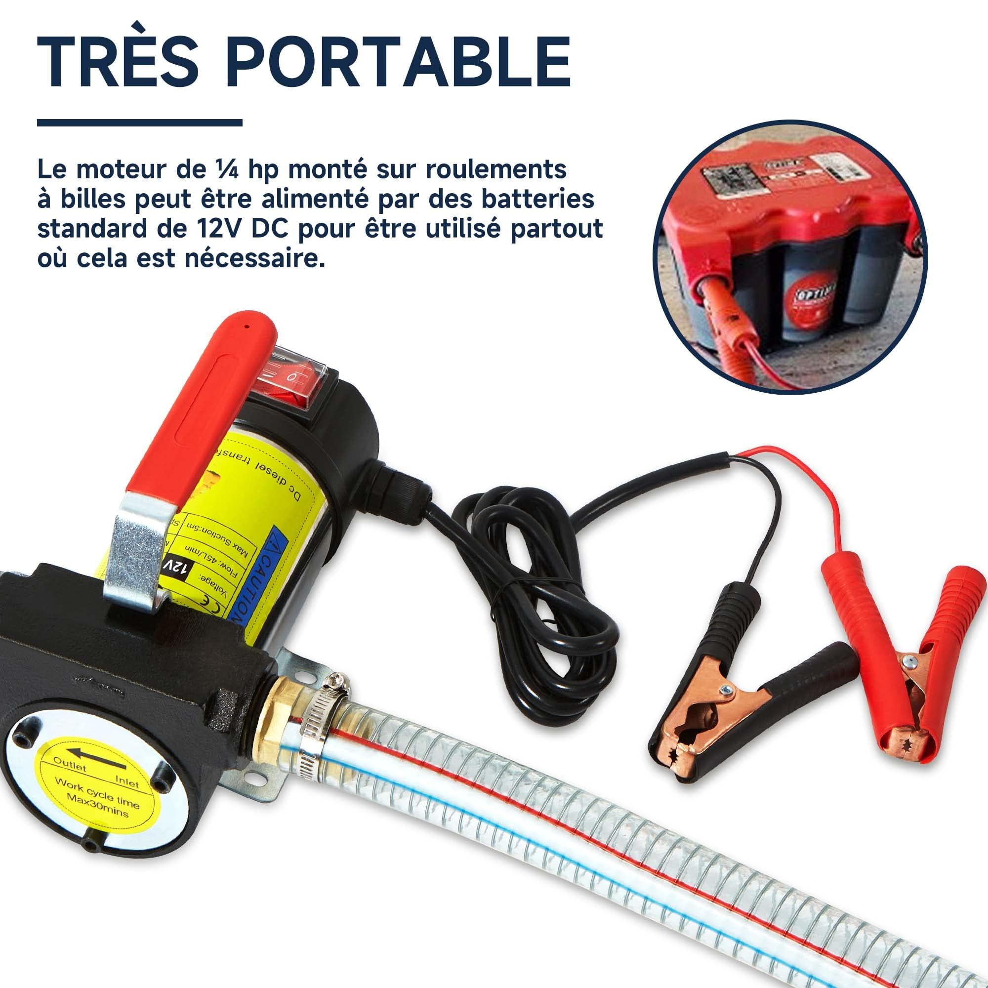 Pompa Travaso Gasolio 12V 180W: Portata 50 L/min, Pompa Elettrica Portatile con ugelli di spegnimento automatico, Filtro e Tubi per Diesel, Biodiesel, Cherosene e Olio Combustibile