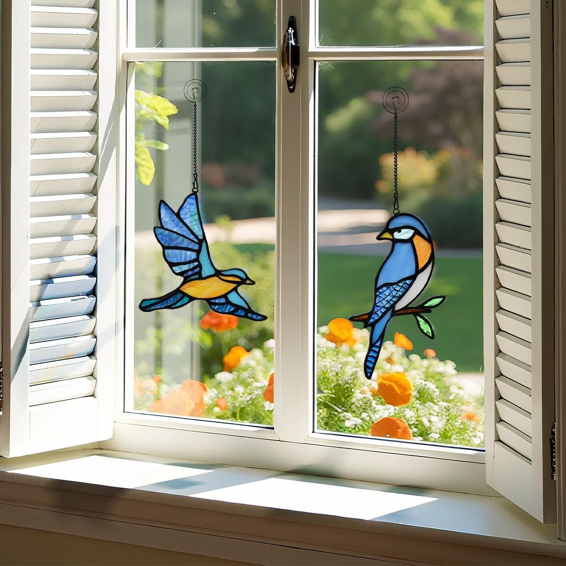 BOXCASA Blue Birds Decor Stained Glass Suncathers for Window,Stained Glass Bird Window Hanging,Birds Gifts for Bird Lovers,Birthday Gift for Women Mom Grandma - Image 7