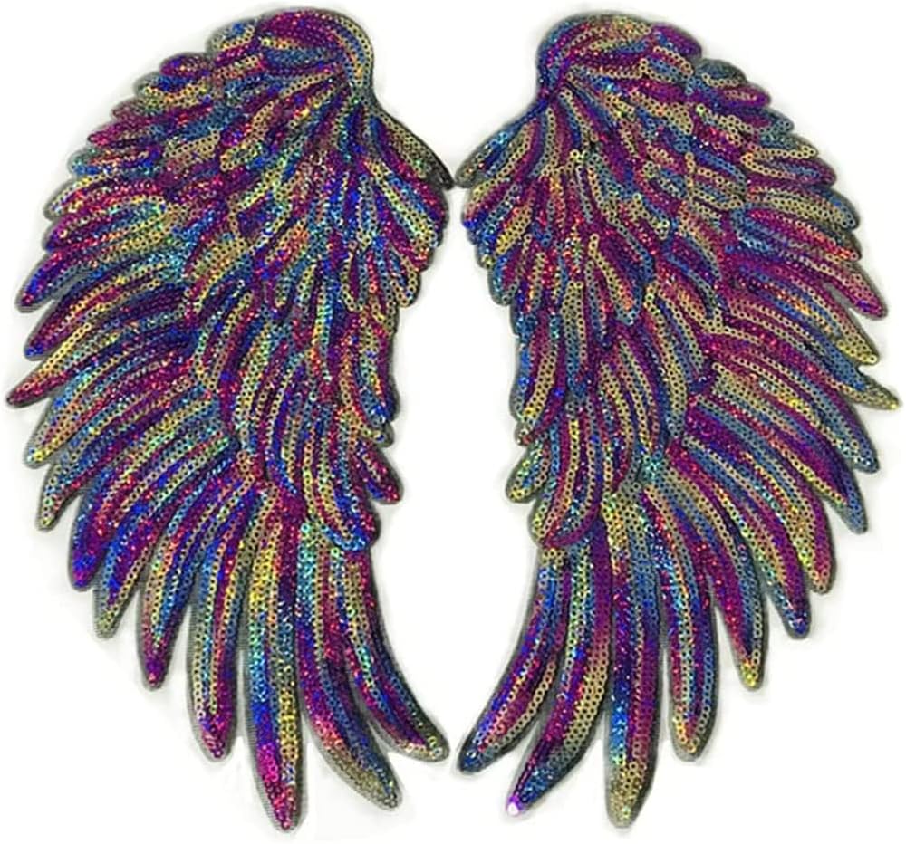 2pcs Embroidery Trumpet Wings Sequin Embroidery Cloth Stickers DIY Clothing Accessories Sequin Patch Stickers Decorative Chapter with Back Glue, Clear