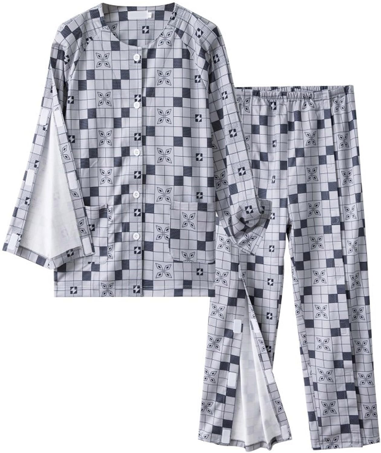 Men's Tear Suit Set 2 Side Full Open Bottom Sweatpants Loose Fit Casual Adaptive Post Recovery Pajama with Pockets