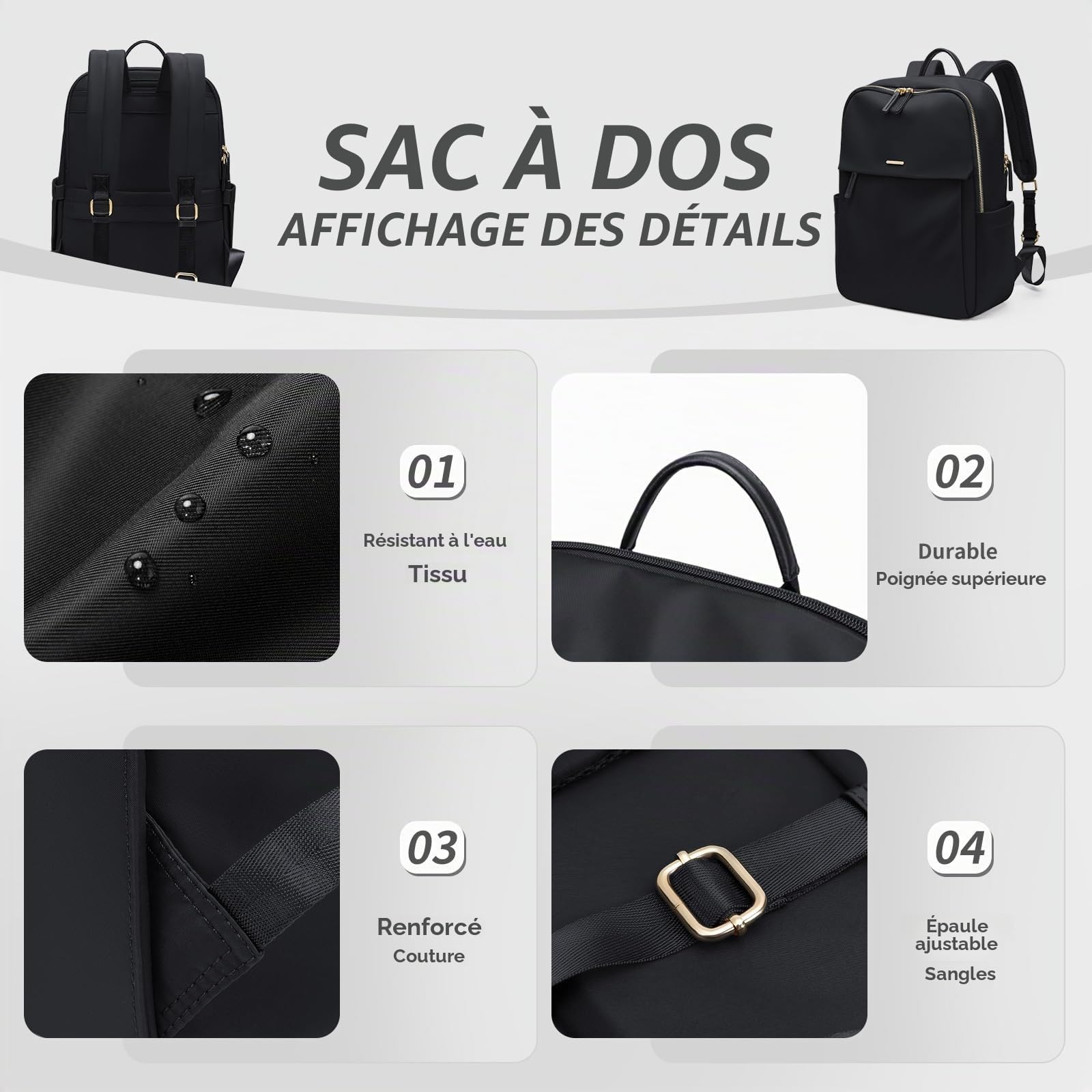 GOLF SUPAGS Sac à Dos pour Femmes avec Compartiment Séparé pour Ordinateur Portable, Sacs D'ordinateur Résistants à L'eau pour Voyage, Travail, Collège