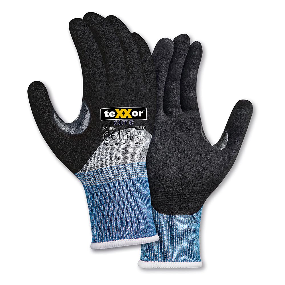 texxor 288 Stück Schnittschutz-Strickhandschuhe 2611, CUT C 3/4 beschichtet, grau-schwarz, 8/M, Karton, Schnittschutzhandschuhe, Arbeitshandschuhe, Küchenhandschuhe