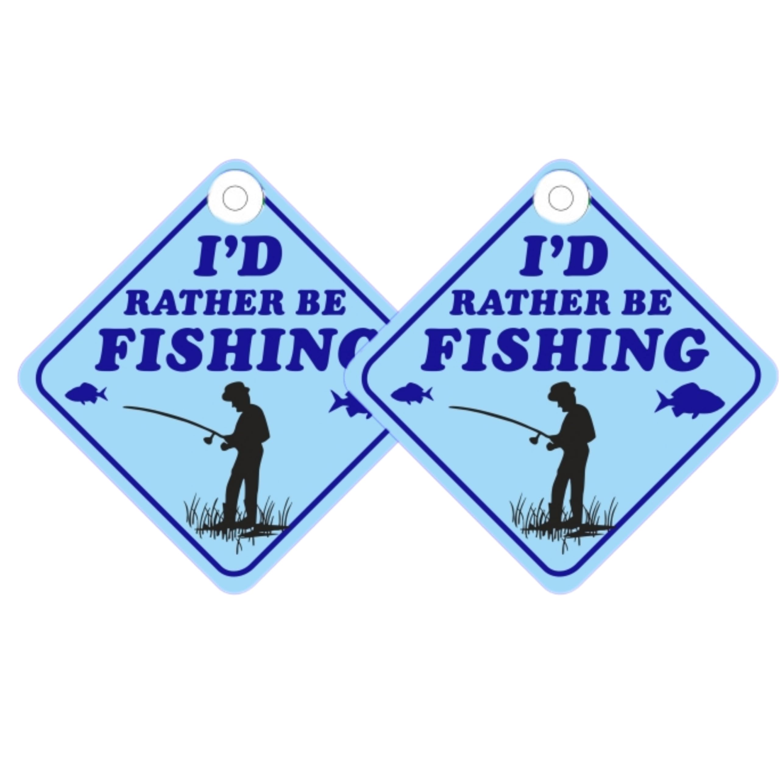 Tek Automotive Men's Blue I’d Rather Be Fishing Car Sign – Twin Pack, 14X14cm Screen Printed Vinyl, Funny Car Sticker, Fishing Accessories, Fisherman Gifts For Fishing Presents For