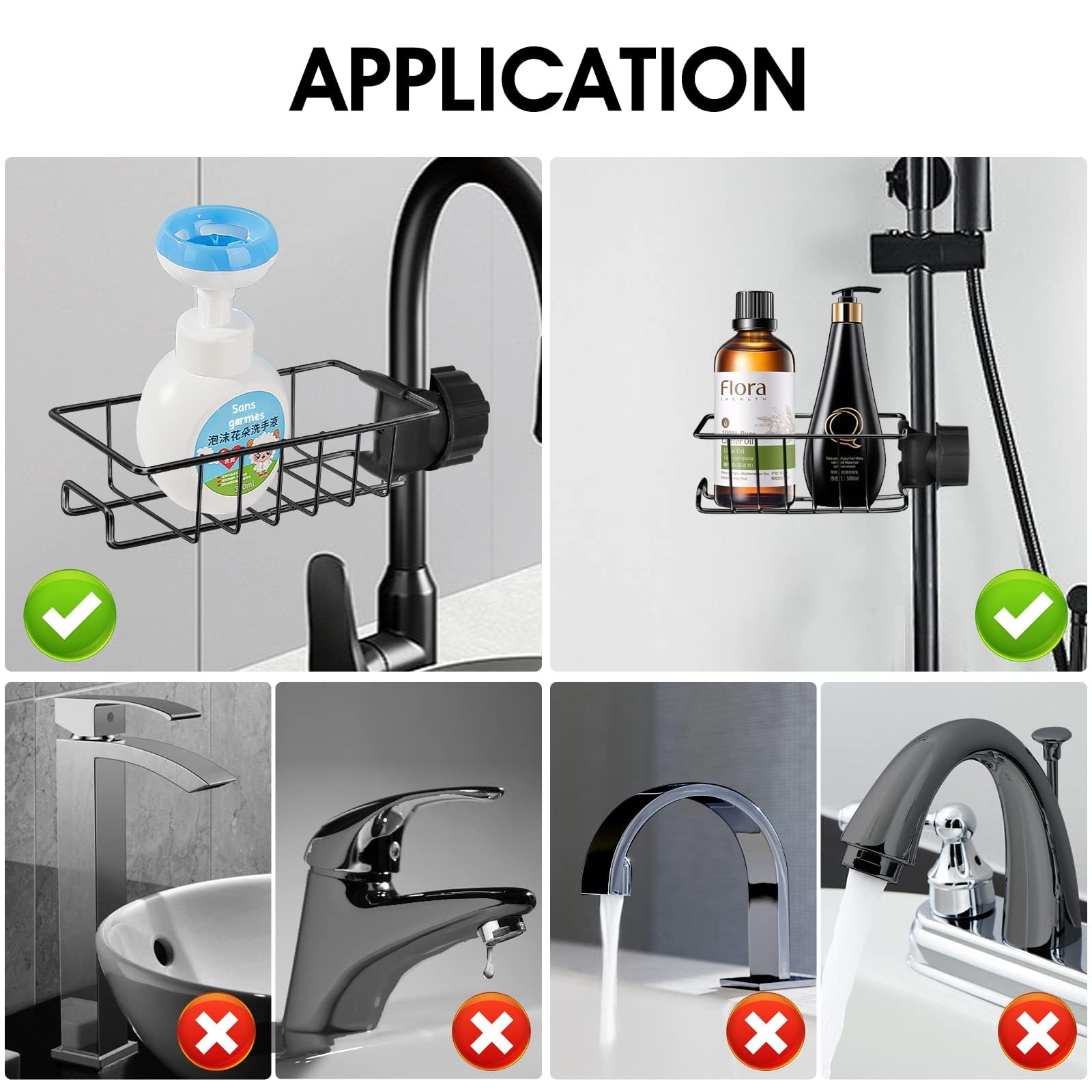 Set de 3 tablettes de Douche en Acier Inoxydable - Ne nécessite Aucun perçage - pour Barres de Douche de 18 à 27 mm - Noir