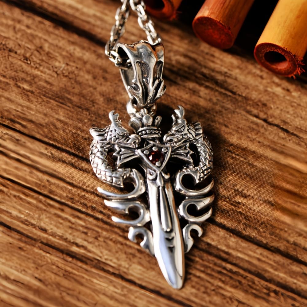 Vintage 925 Sterling Silber Doppelt Drachen Schwert Engel Dämon Anhänger für Herren