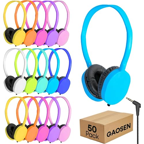 50 Pack Classroom Headphones Bulk for Students Kids Schools,Multi Color Class Set Durable Wired Earphones for Children Toddler Teens Boys Girls and Adult(Mixed,50 Pack)
