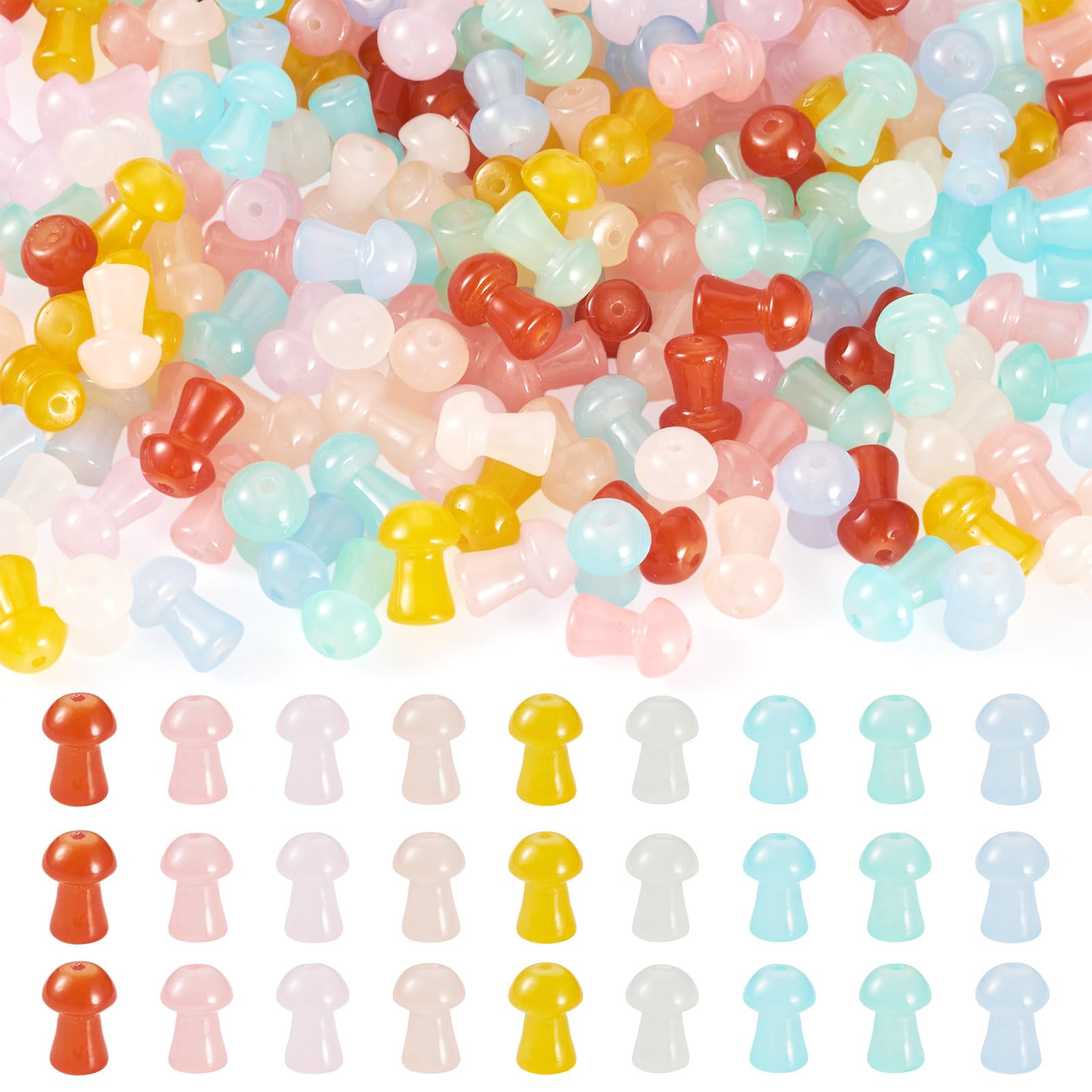Bestewelry 180 pcs Colorful Mushroom Glass Beads Mini Mushroom Crystal Glass Bead Loose Spacer Bead for DIY Bracelets Necklace Earring Jewelry Making Home Decoration โ image 1