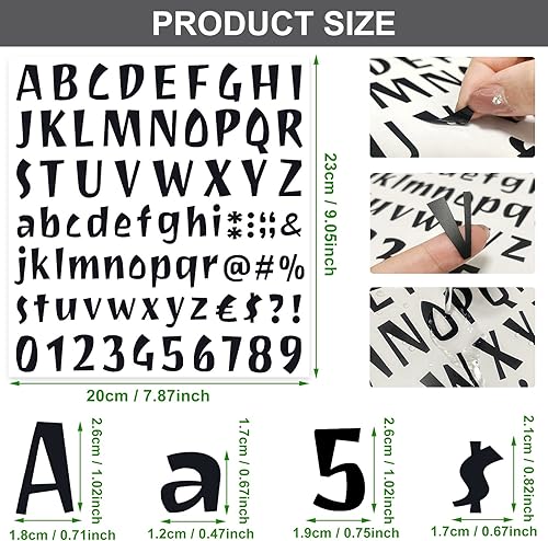 Miniatura 2 de Calcomanías de letras del alfabeto, 8 hojas, 592 unidades, calcomanías de alfabeto y números, autoadhesivas, de vinilo, letras y números, decoración
