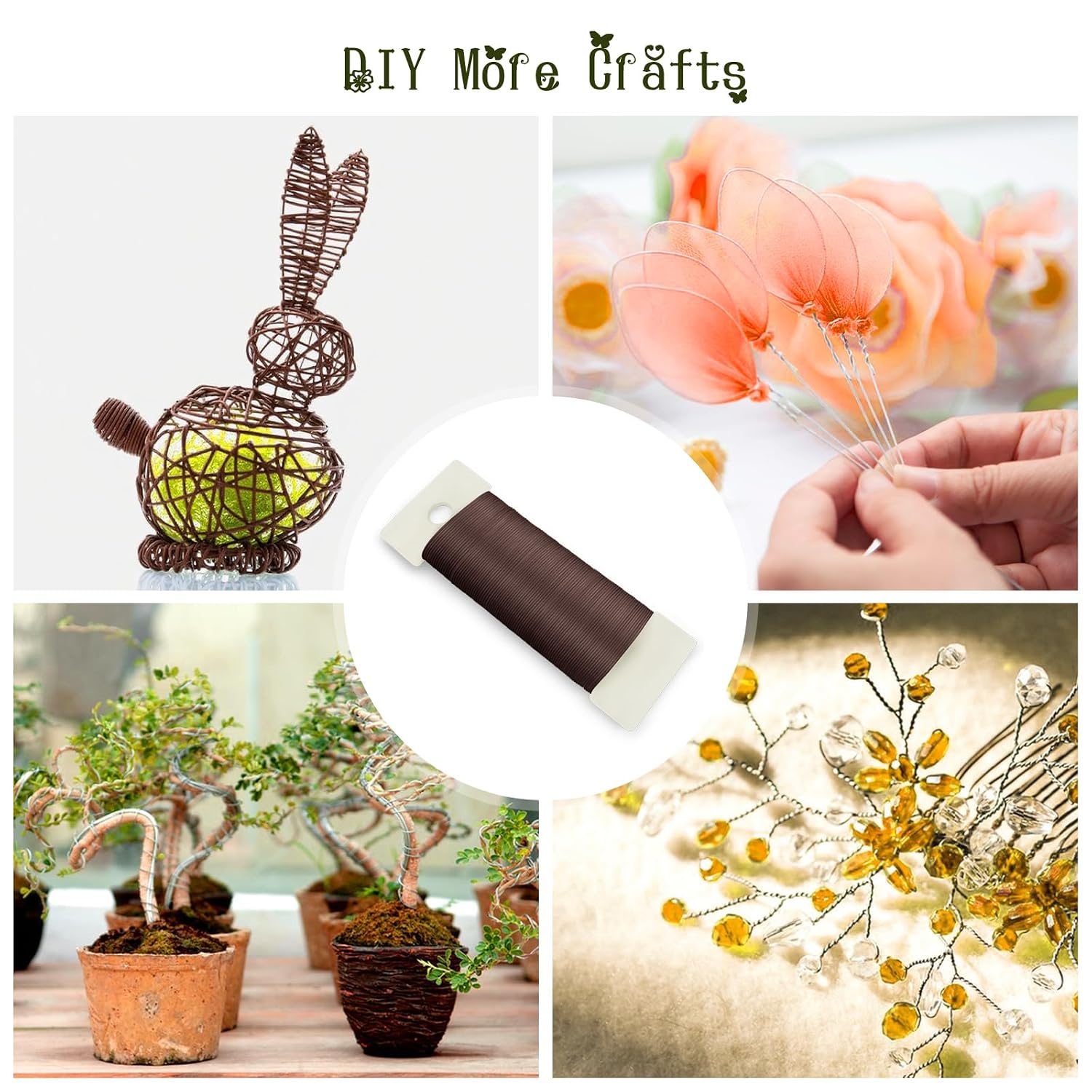 Floral Wire, 38 Yards 114 Ft 22 Gauge Metal Wire for Crafts, Flexible Wreath Flower Thin Craft Wire for Ornaments Ribbon Making DIY, Coffee