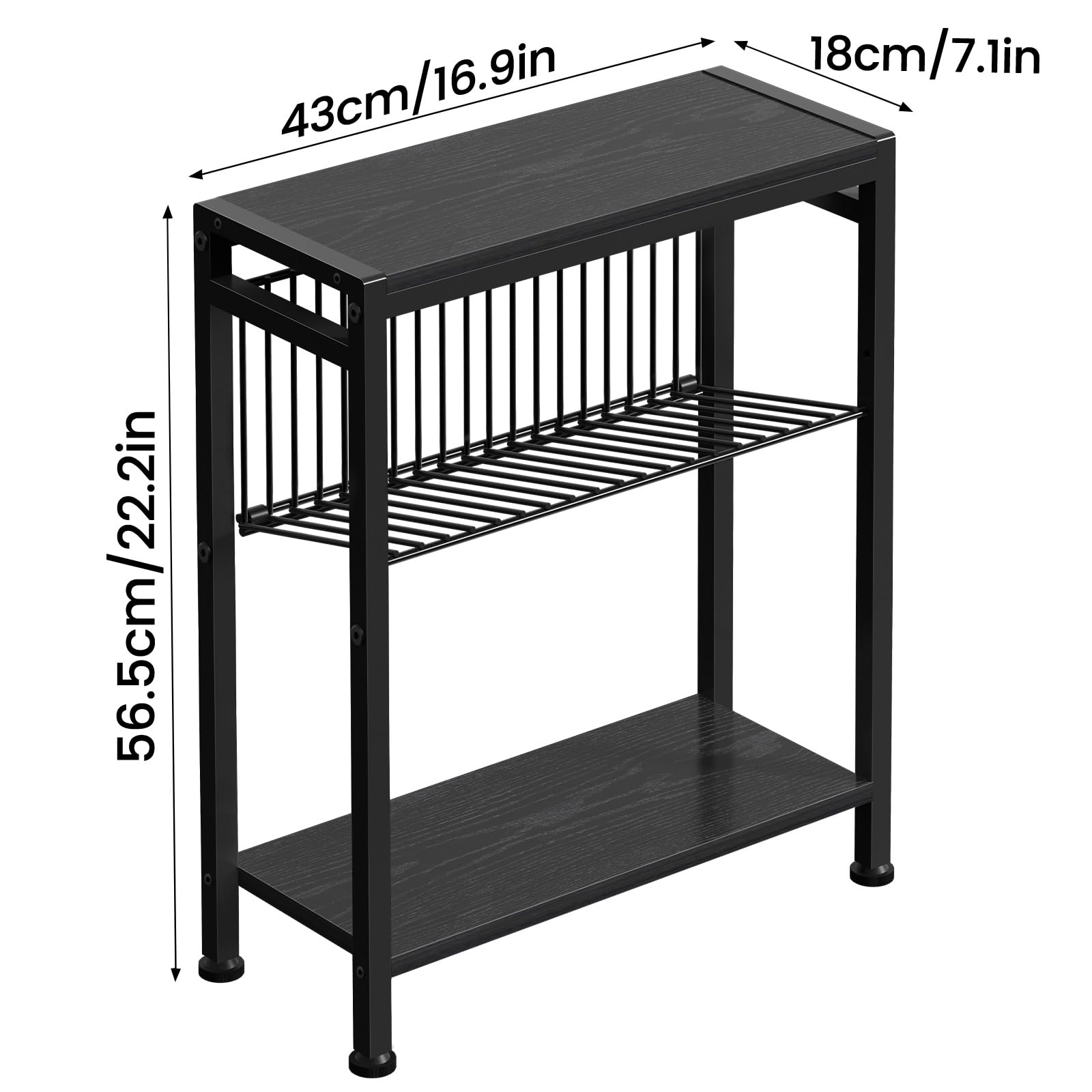 Juego de 2 mesas auxiliares para espacios pequeños, mesa auxiliar estrecha de 3 niveles con soporte para revistas, mesita de noche delgada, mesa de sofá para aperitivos en sala de estar