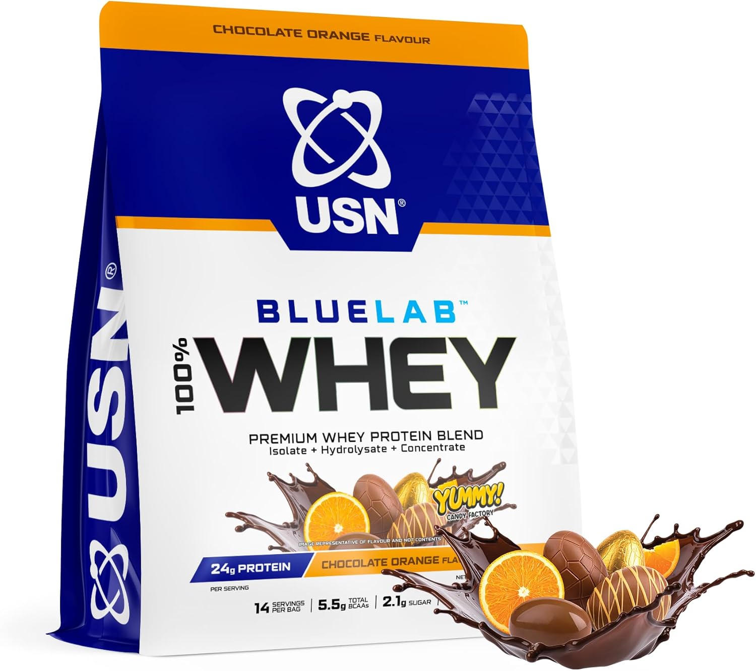 USN BlueLab 100% Whey Protein Powder 476g (14 Servings) – 24g Protein – Whey Isolate, Hydrolysate & Concentrate Blend – High Protein Shake for Muscle Growth & Recovery – Chocolate Orange
