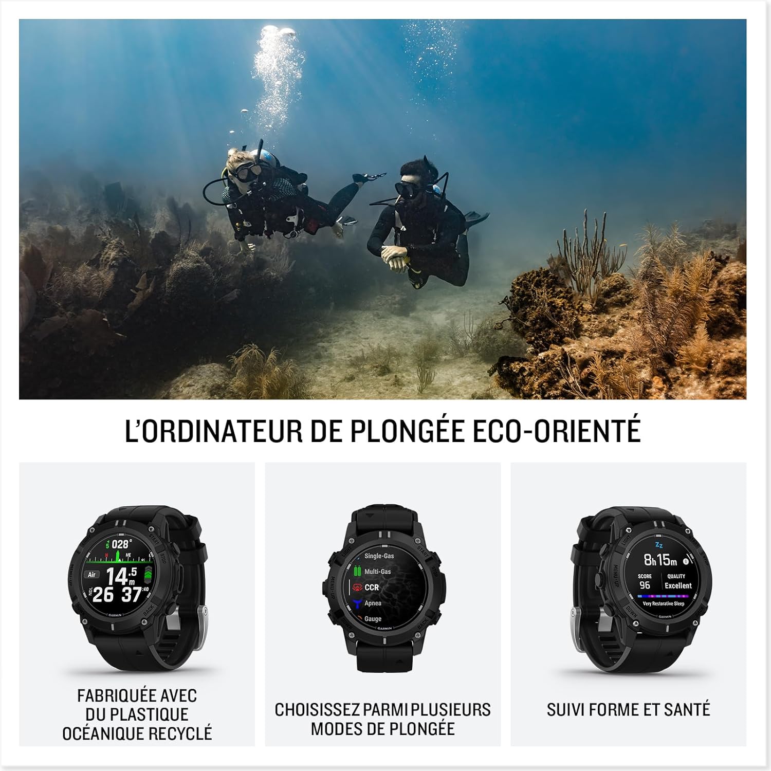 Garmin® Descent™ G2, Watch-Style Dive Computer, Bright AMOLED Display, Multiple Dive Modes, Health and Wellness Features, Black with Black Band