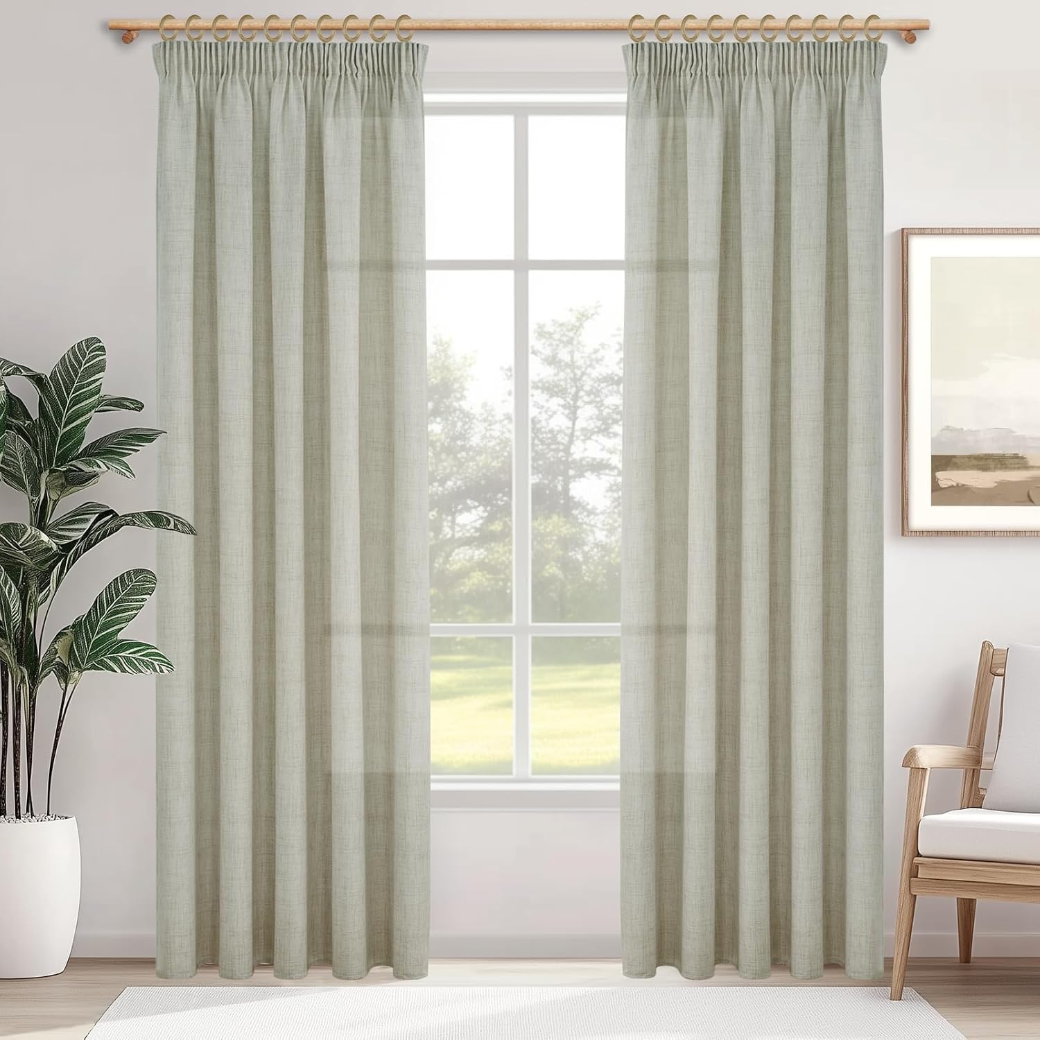 MRTREES Linen Look Curtains, Set of 2, 140cm W x 225cm L, Living Room — free download