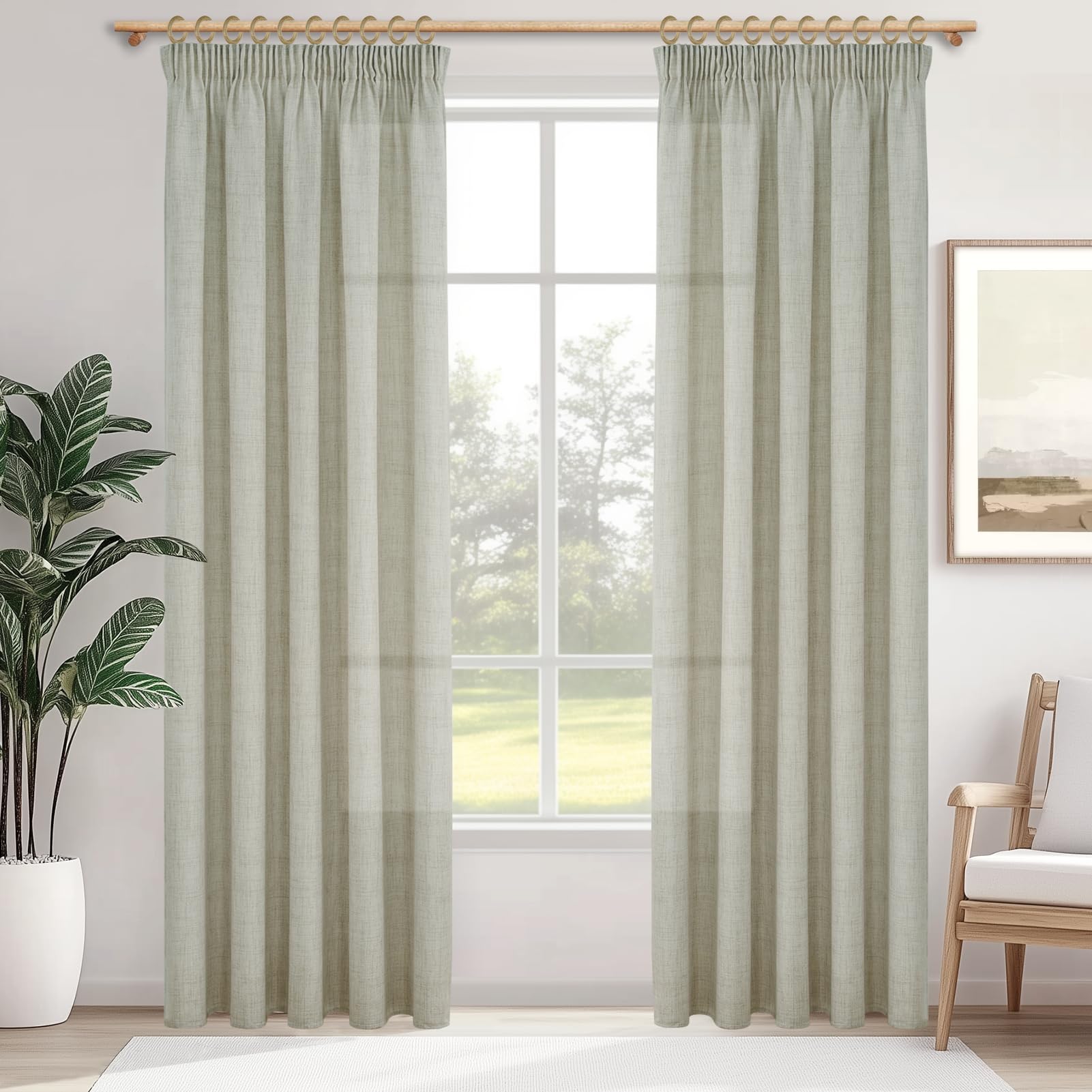 MRTREES Extra Lange Gardinen und Vorhänge Leinen Halbtransparent Schlafzimmer, Gardinen mit Kräuselband 2er Set, Vorhang Leinenoptik Rustikal Wohnzimmer 260 cm Lang 140 cm Breit