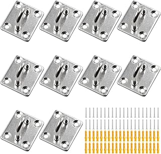 Hxchen 10Pcs M5 Heavy Duty Pad Eye Plate Staple Ring Hook Loop U-Shaped Sail Shade Hardware, 304 Stainless Steel Wall Ceiling Hammock Hooks Hange (Rectangle)