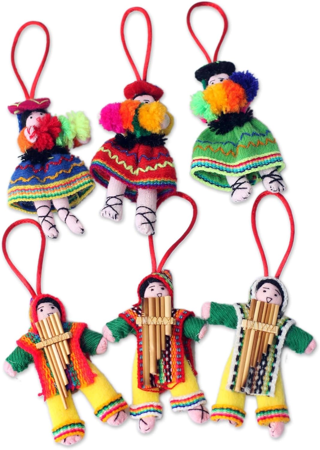 NOVICA Decorative Cotton Christmas Hanging Holiday Ornament Assorted, Andean Dancers' (Set of 6)