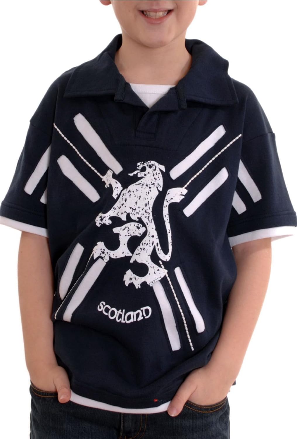 I LUV LTD Kids Scotland Layered Polo Shirt Navy Size 7-8 Years