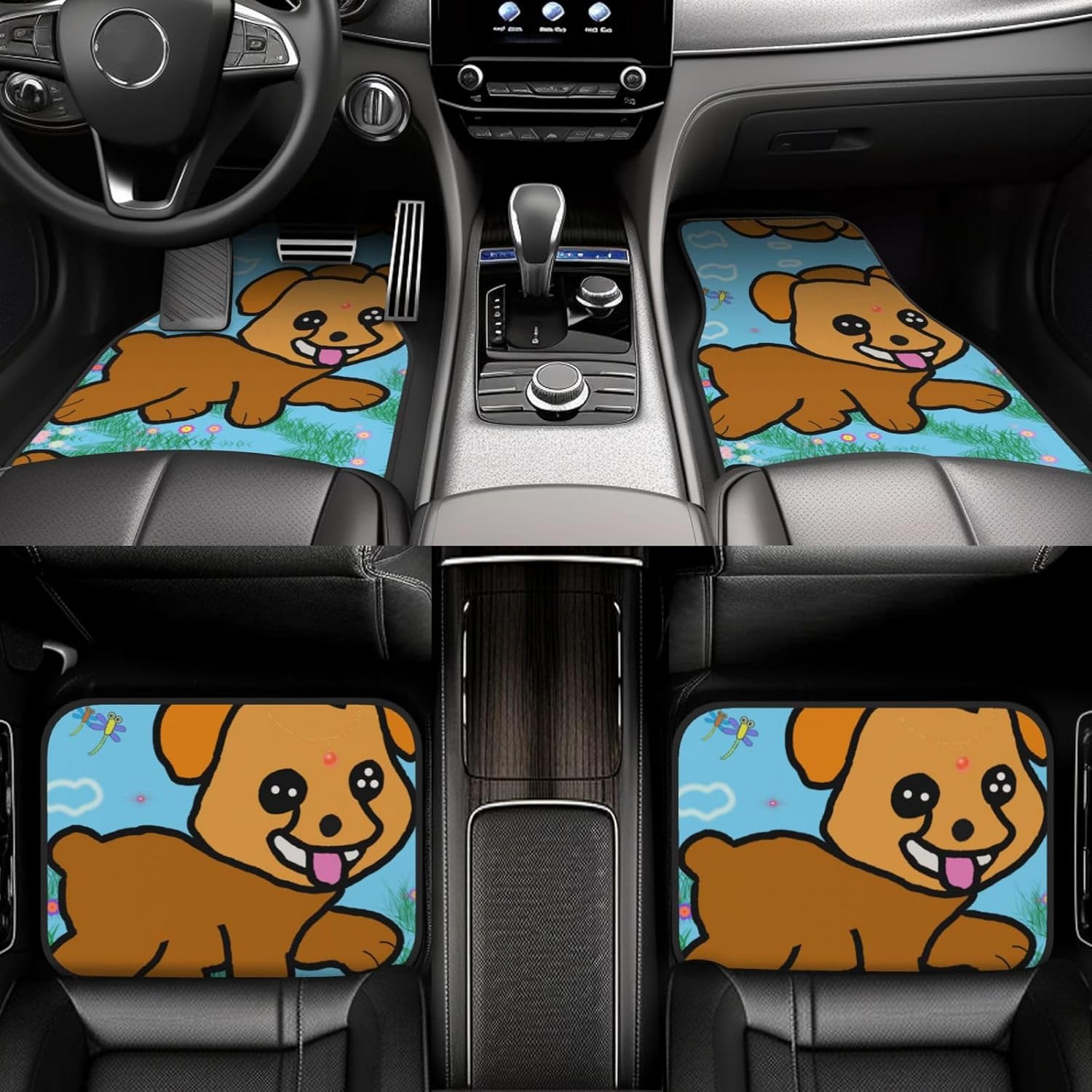 running cartoon dog Patterned car mats 4-piece set | For cars/SUVs/trucks | Firm fit without displacement