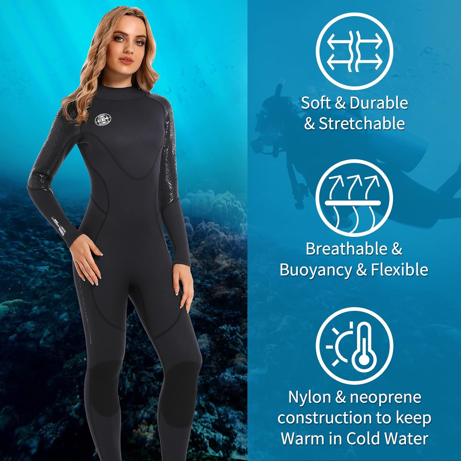 Men Wetsuit Women Neoprene Wet Suit - BEEK 3mm Thermal Scuba Gear Back Zip Ultra Stretch Swimsuit Long Sleeve Full Body Warm Diving Suits for Surfing Snorkeling Swimming Outdoor Water Sports Diver
