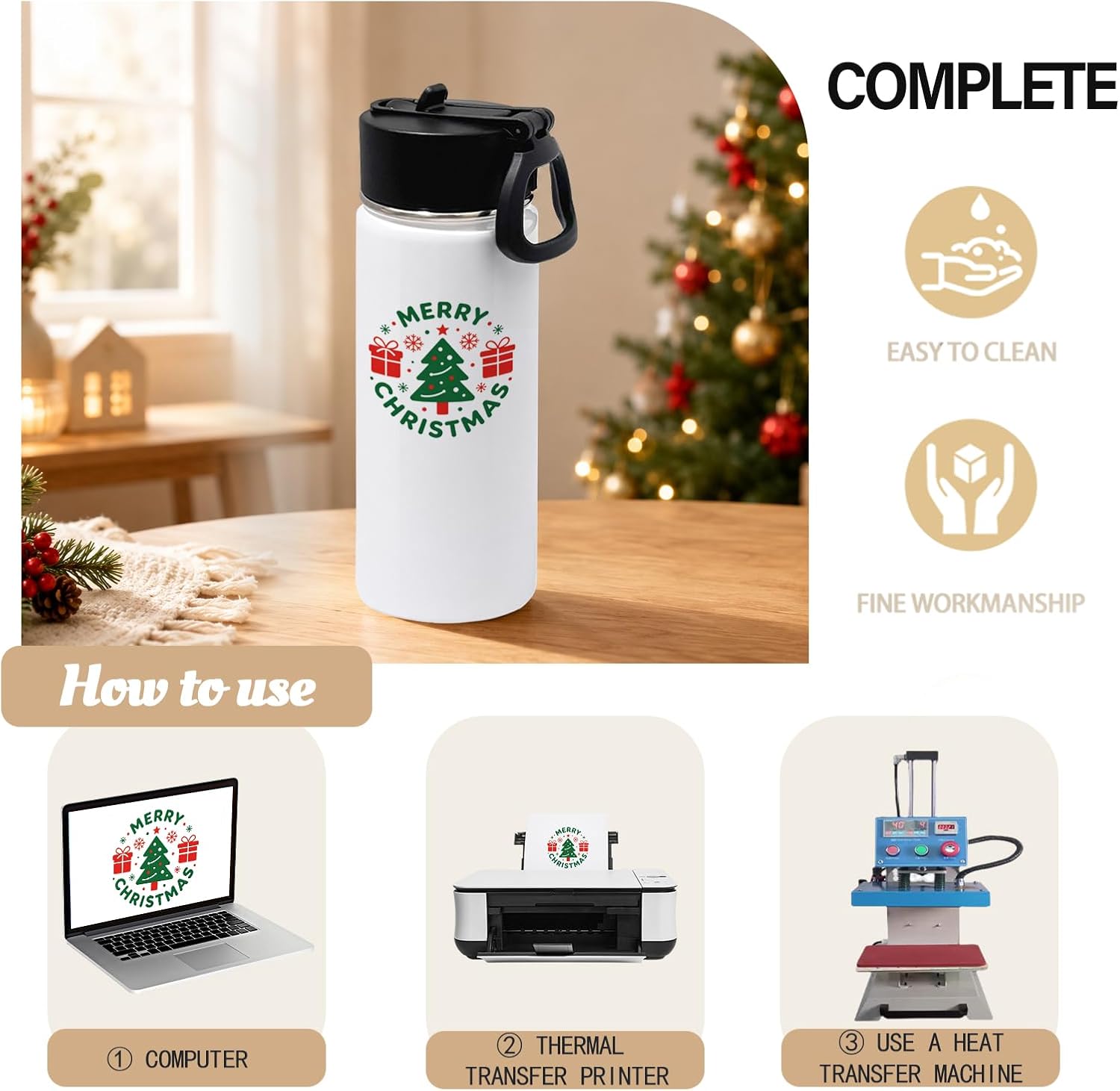 16 Pack Sublimation Sports Water Bottle blanks, Sublimation Tumblers, Double Wall Stainless Steel Sports Water Bottle Flask with Portable Handle, 18oz White image 3