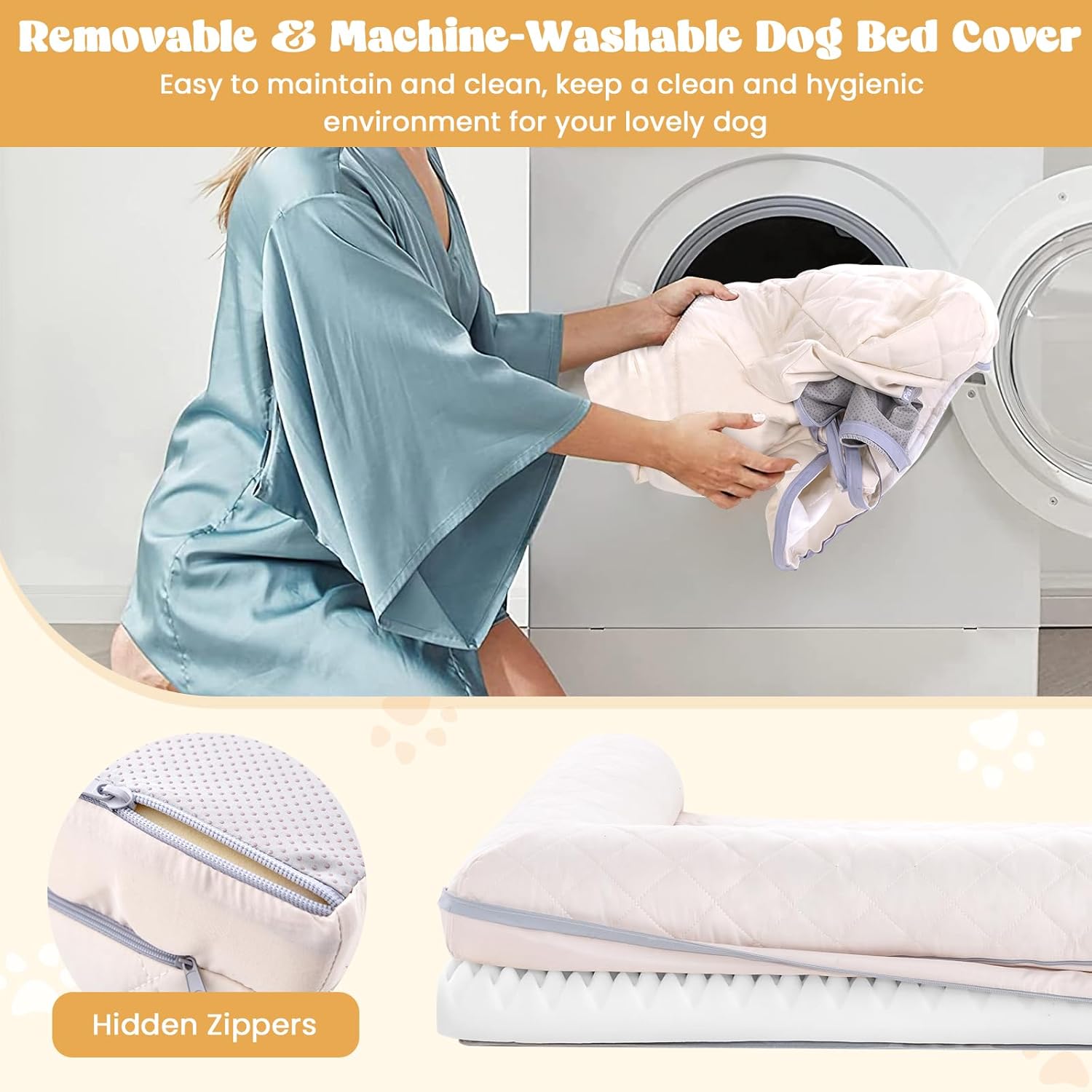 PETSITE Orthopedic Dog Bed for Medium Size Dogs, Egg-Foam Dog Crate Bed w/ 3-Side Bolster, Removable Washable Bed Cover, Non-Slip Bottom, Pet Sofa Couch Bed for Puppies up to 50 lbs (Beige)