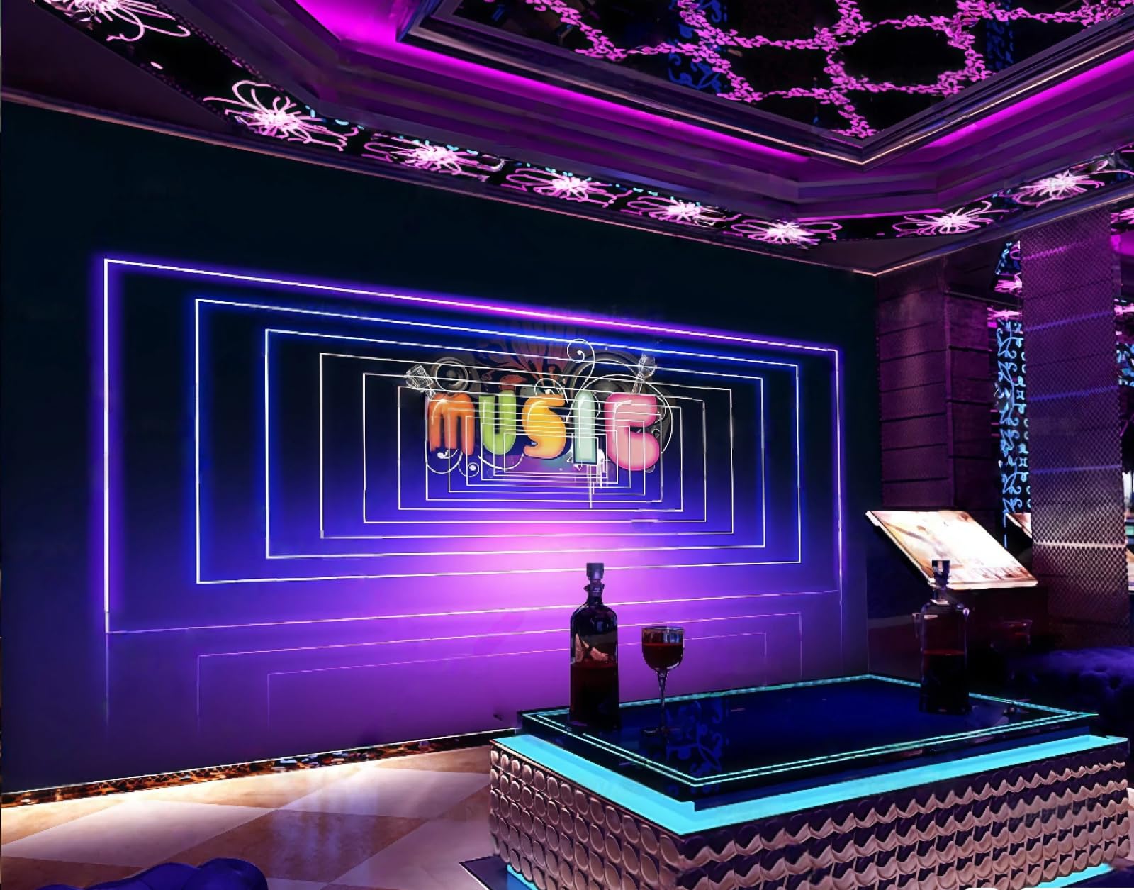 Rskjdghshd 3D Wallpaper Fashion Music Space Dazzling Purple Nightclub Dancing Theme Bar Western Restaurant Background Wall Mural Afternoon Tea Coffee Shop Wallpaper,,150X105cm