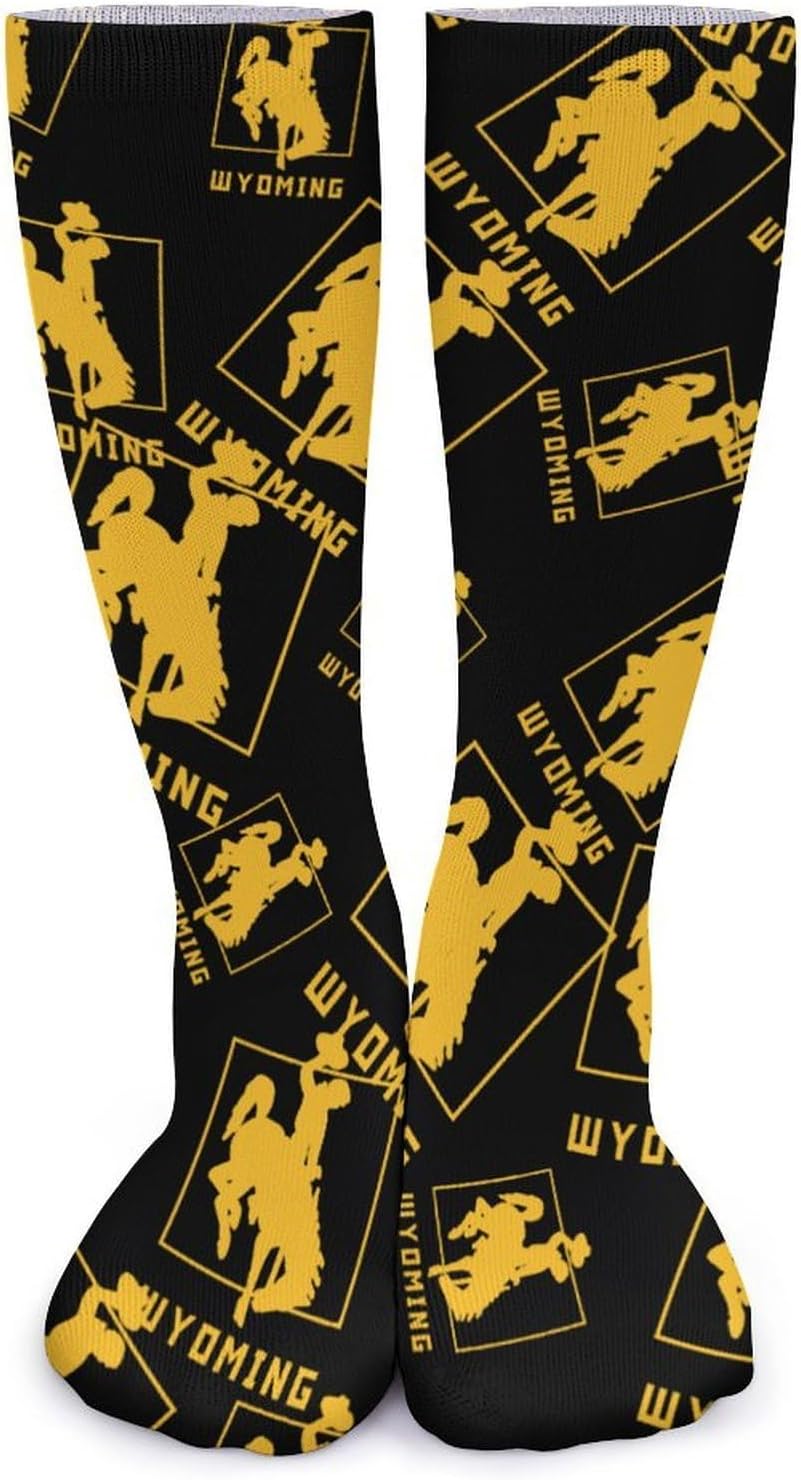 Wyoming Flag Knee High Socks Casual Long Stockings Over Calf Sock Tube for Women Men