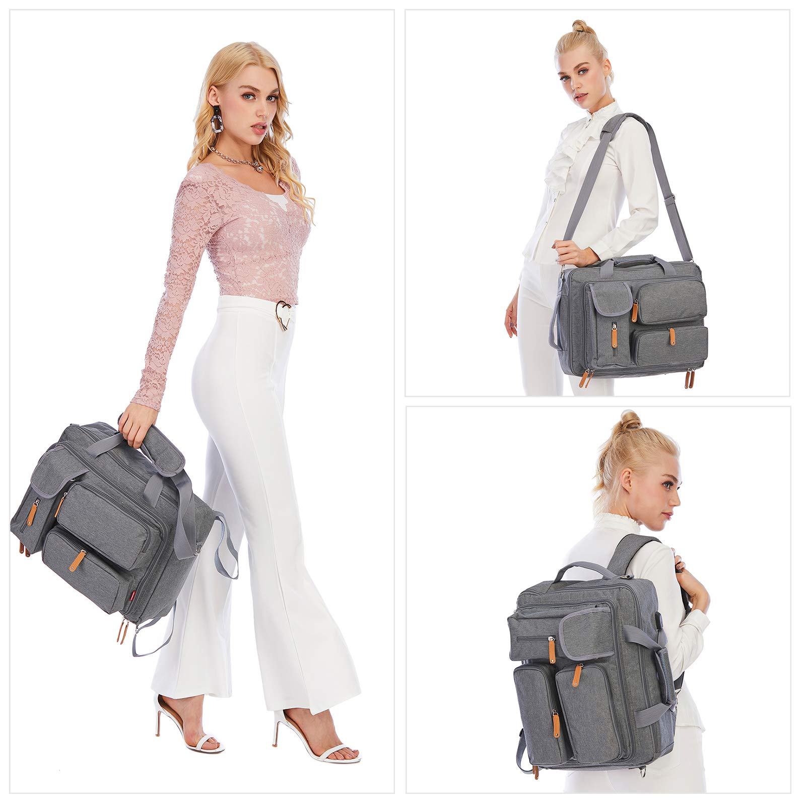 MOMIGO Baby Diaper Backpack - Large Capacity Waterproof Nappy Bag with Insulated Pockets and 14-inch Laptop Compartment, Large Daypack Business Weekender Luggage Backpack for Momm Dad ?Grey