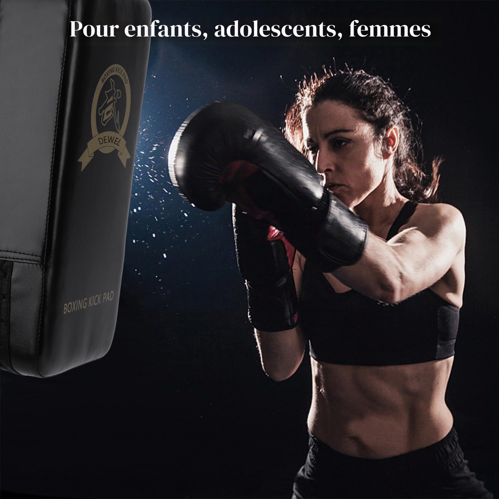DEWEL Bouclier de Frappe en Cuir PU et 1 Paire de Pattes d'ours Boxe en Cuir pour MMA Entraînement, Arts Martiaux, Taekwondo, Sports de Combat