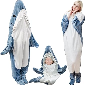 Quincunx Wearable Shark Blanket Hoodie Onesie Adult & Kids, Shark Sleeping Bag,Cozy Soft shark blanket adult Shark Costume