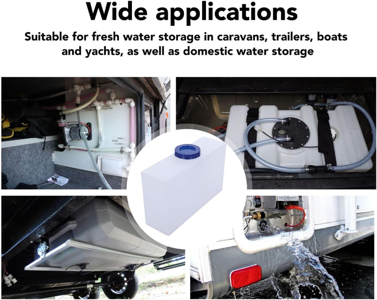 Diydeg 6 Gallon RV Fresh Water Tank, Potable Food Grade PE Water Storage Tank, Storage Container for Motorhome, Trailer, Boat and Yacht 19.69 x 5.91 x 11.81 inch (White)