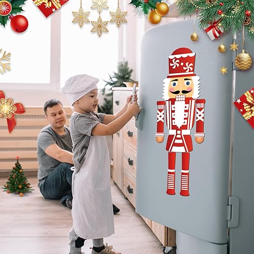 Miniatura 5 de Imanes de cascanueces de Navidad para refrigerador, calcomanías magnéticas rojas para nevera, bonitos letreros divertidos de soldado, decoración