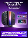 JSAUX EnergyFlow Charging Dock for Nintendo Switch 2 Joy Con Controllers, 4-in-1 RGB One-Touch Charger Station LED Indicator, Accessories with 5FT USB C Cable Compatible with Switch2 Joy Con | Charge 4 Controllers at Once, Magnetic Docking, RGB Light