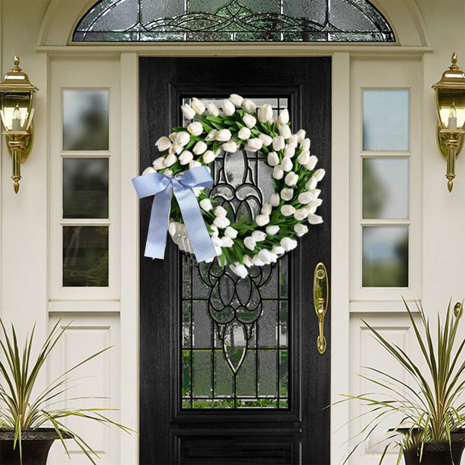 Corona De Flores Artificiales para Puerta De Entrada, Corona De Puerta De Verano, Tallos De Bayas, Ramas De Olivo Artificiales para Decoración De Hotel, Hogar, Fiesta, Boda, Granja,Wh3