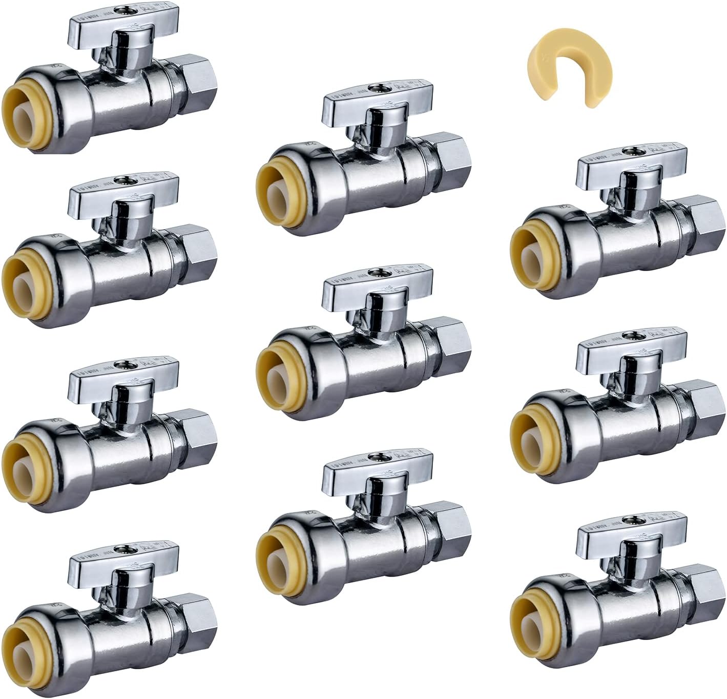 (10Pack) Cyrret Push Fit Valve 1/2 inch Push × 3/8 Inch