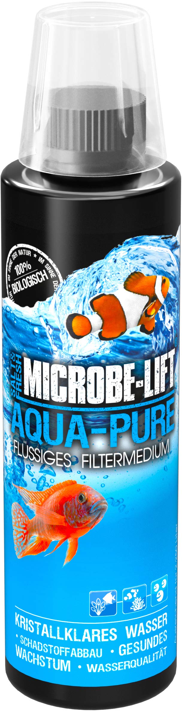 Microbe-Lift® - Aqua Pure | płynny oczyszczacz wody przeciwko mętnieniu dla krystalicznie czystej wody | 100% naturalny z bakteriami | do akwarium z wodą morską i słodką | pojemność: 236 ml