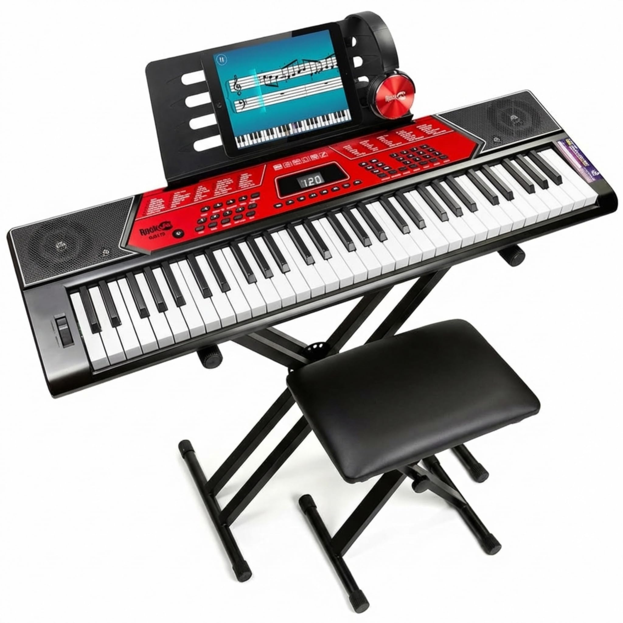 RockJam 61 Key Keyboard Piano Kit with Pitch Bend, Stand, Bench, Headphones & Lessons