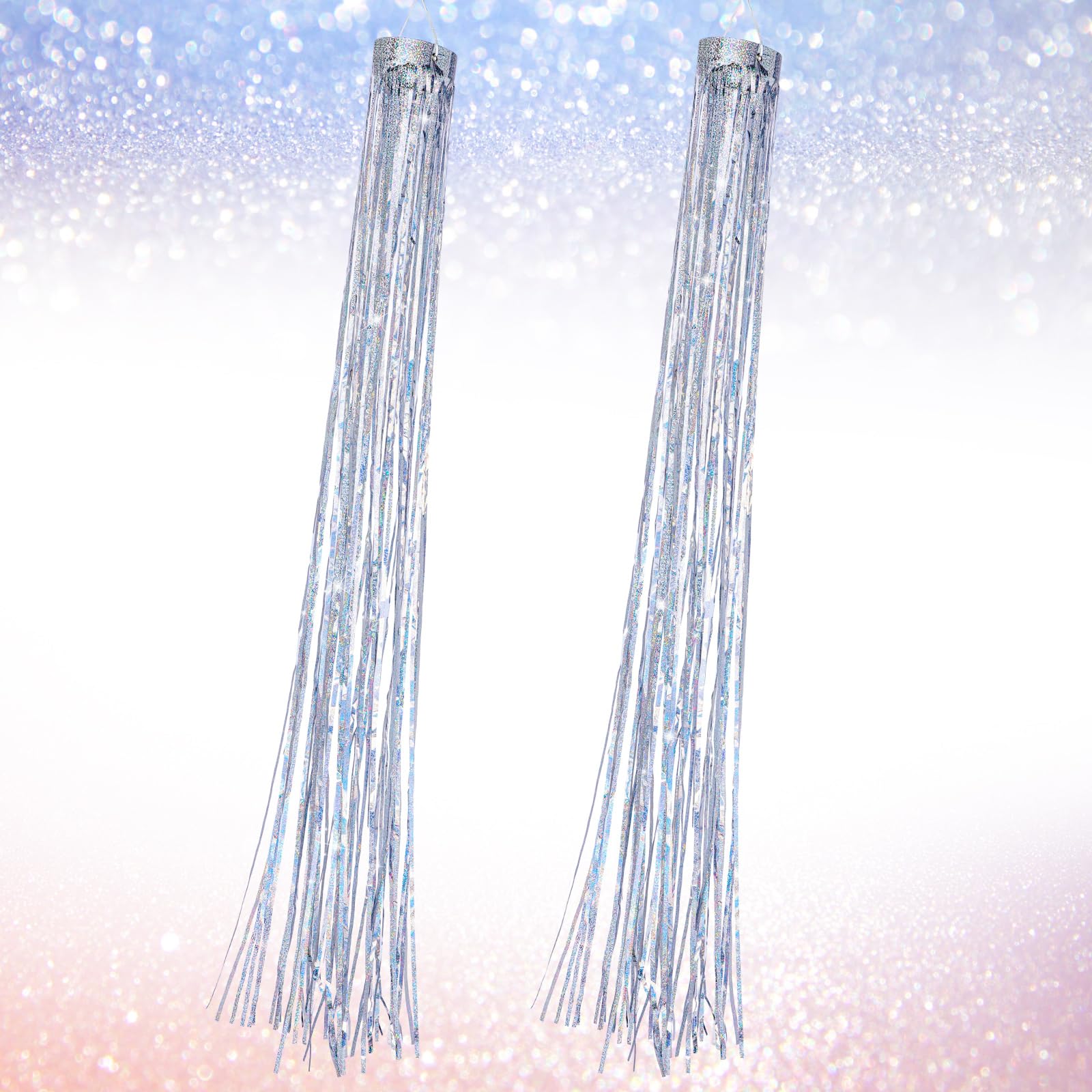 Newwiee 2 Pcs Holographic Polyester Film Windsock Outdoor Bird Scarer Wind Sock Polyester Film Bird Deterrent Wind Chimes Spinner Reflective Bird Streamers Hanging Decoration for Patio Yard (Silver)