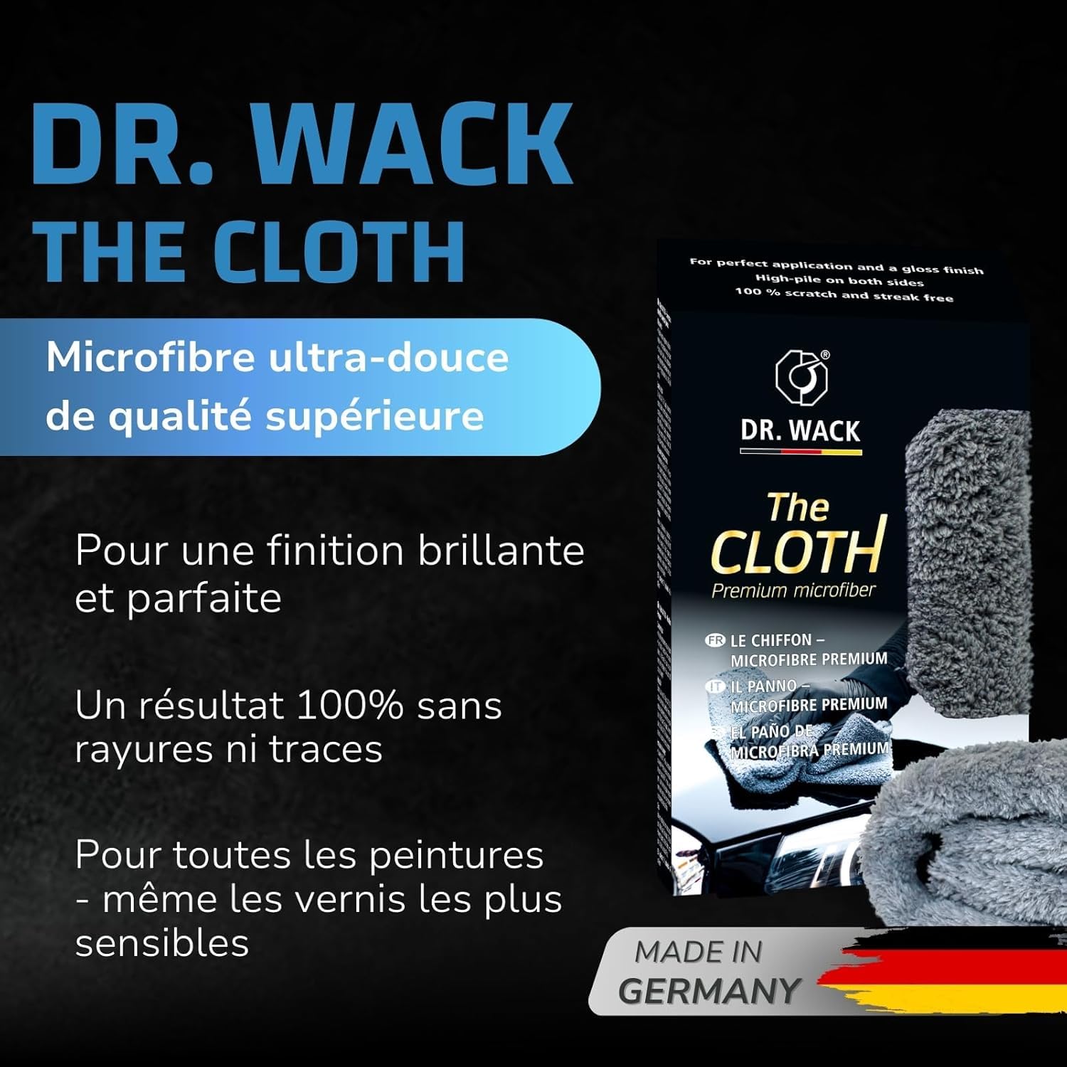 Dr. Wack - Kit Voiture Essential Gloss & Protection - High End Spray Nettoyant Jantes + Chiffon Microfirbres + Polish pour Voiture
