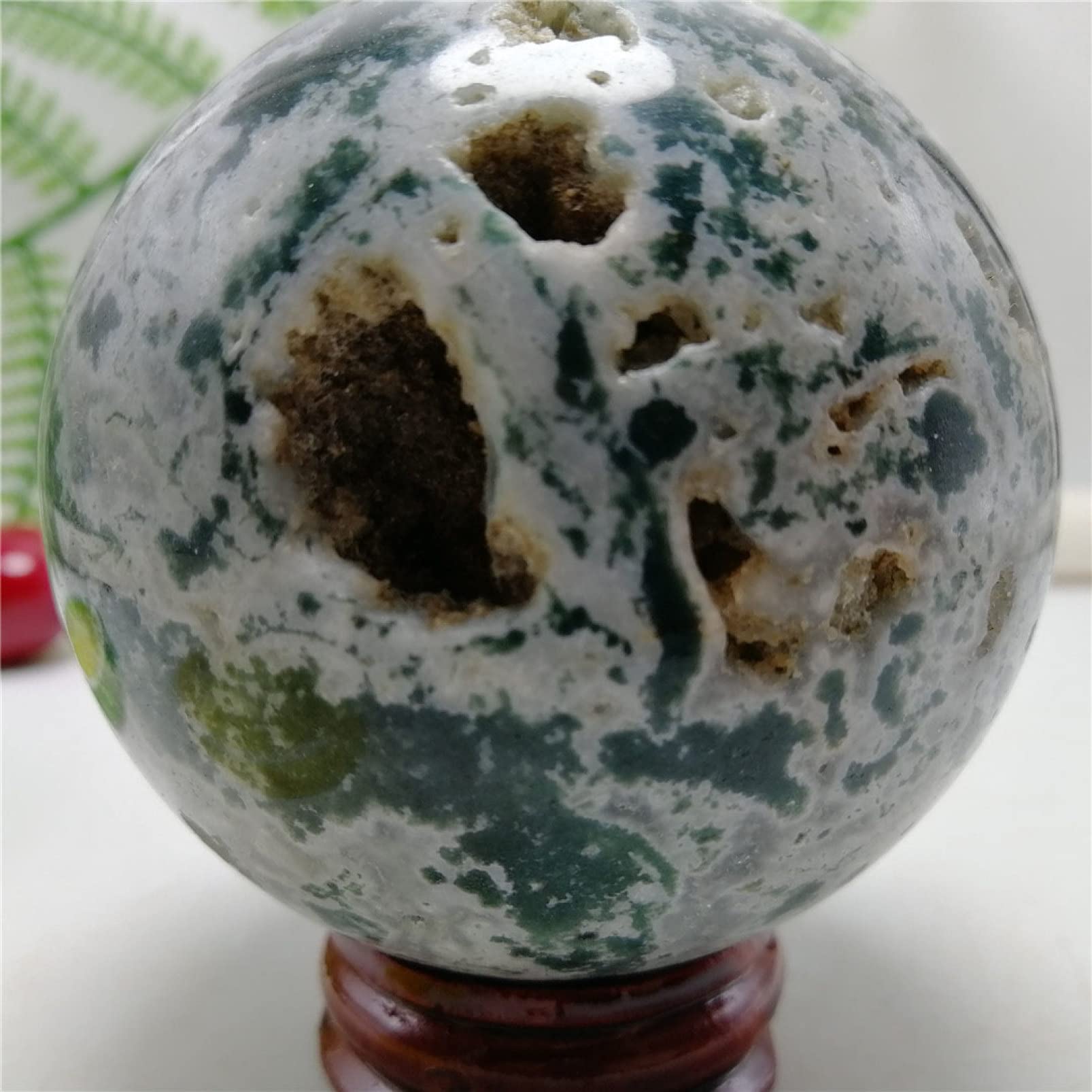 SnamicE Natural crystal rough 1pc Natural Moss Agate Quartz Crystal Sphere Ball Ornaments for Home Decoration Stones and Crystals Gift Statue,As Shown-1.97in