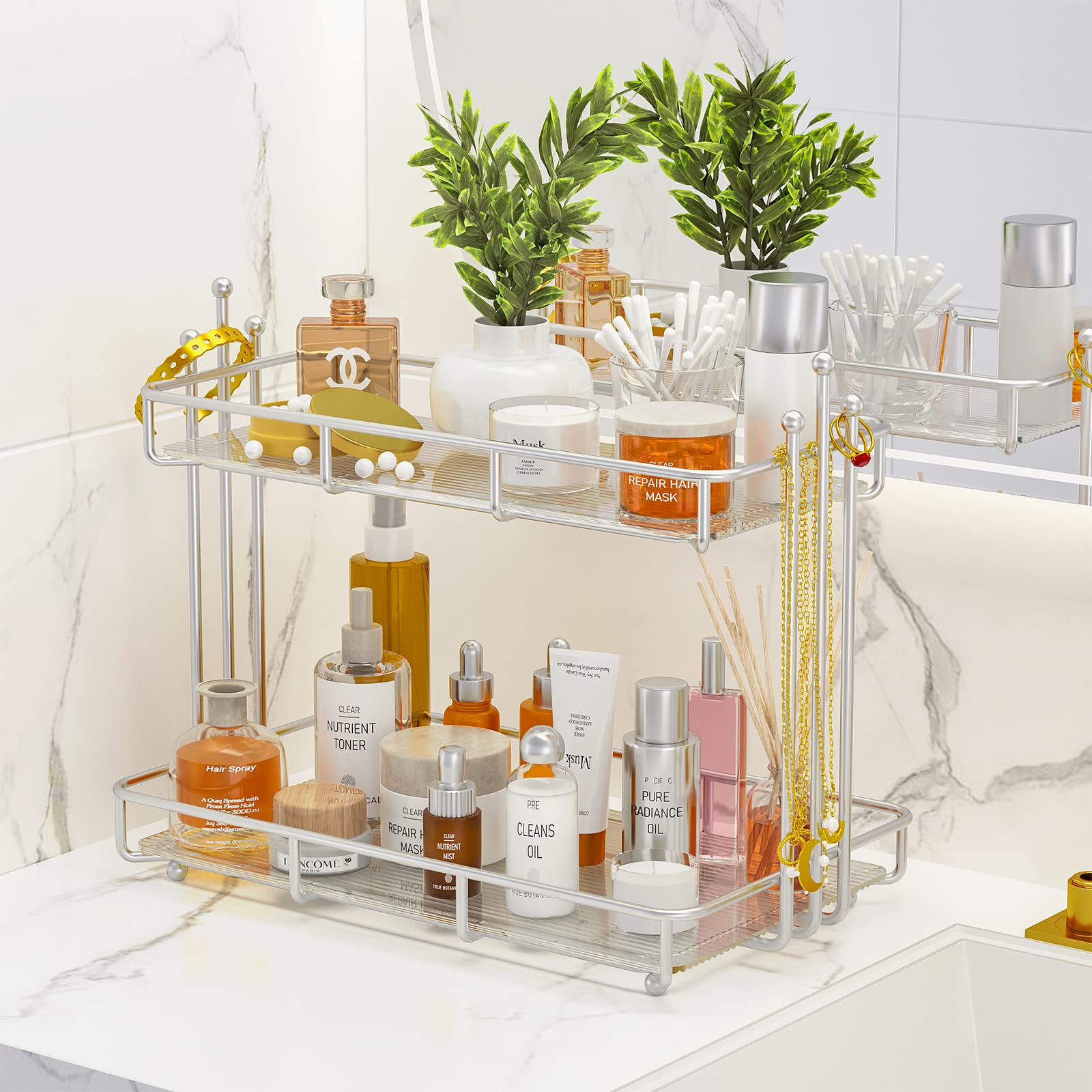 2 Tier Bathroom Countertop Organizer, Bathroom Vanity Tray for Bathroom ...