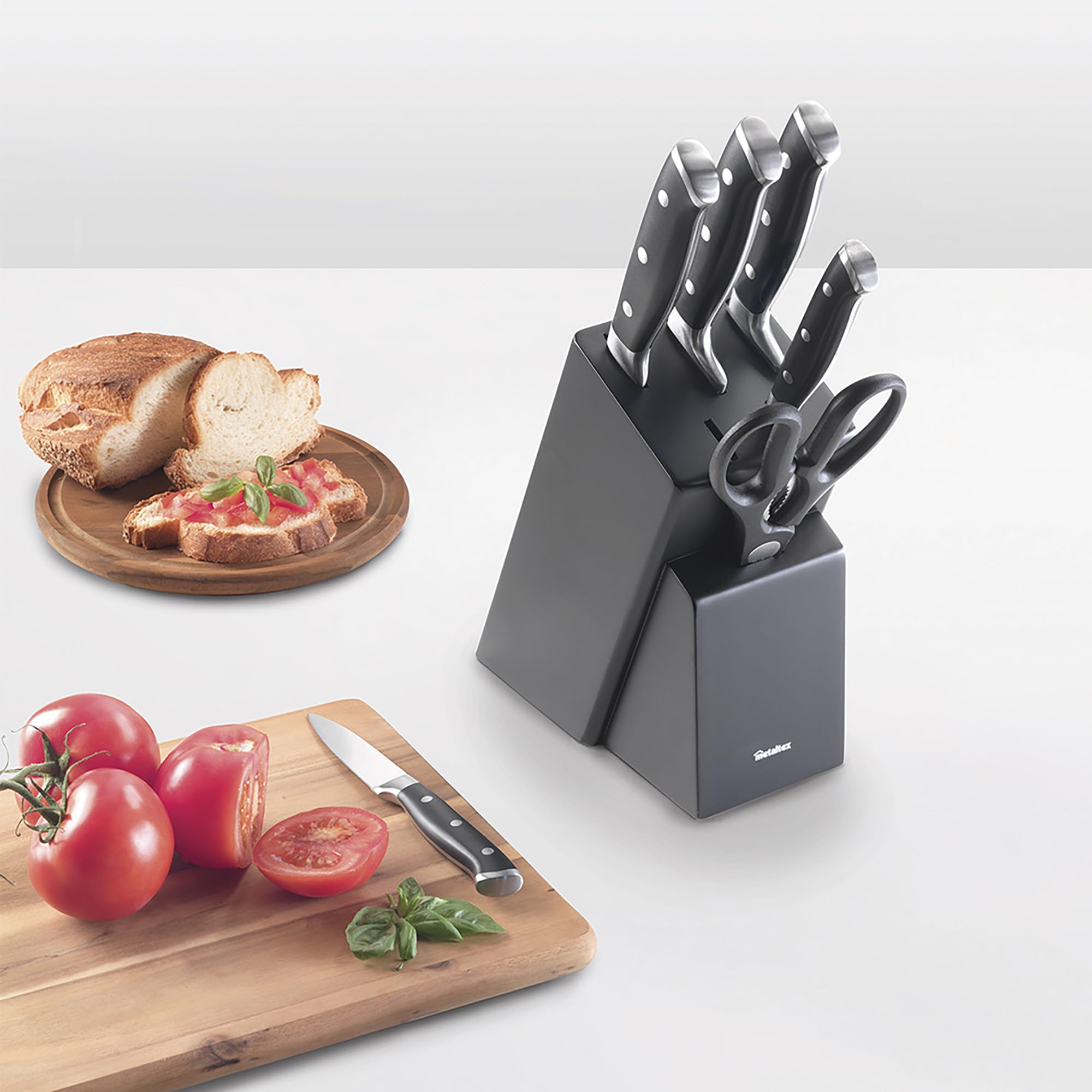 Metaltex MAGNIFICA - Kompletter 5-teiliger Aufsatz + Schere. Klinge aus Molybdän-Edelstahl, professionelle konische Schärfe, Härte HRC57 – ergonomischer Griff aus schwarzem ABS-Kunststoff.