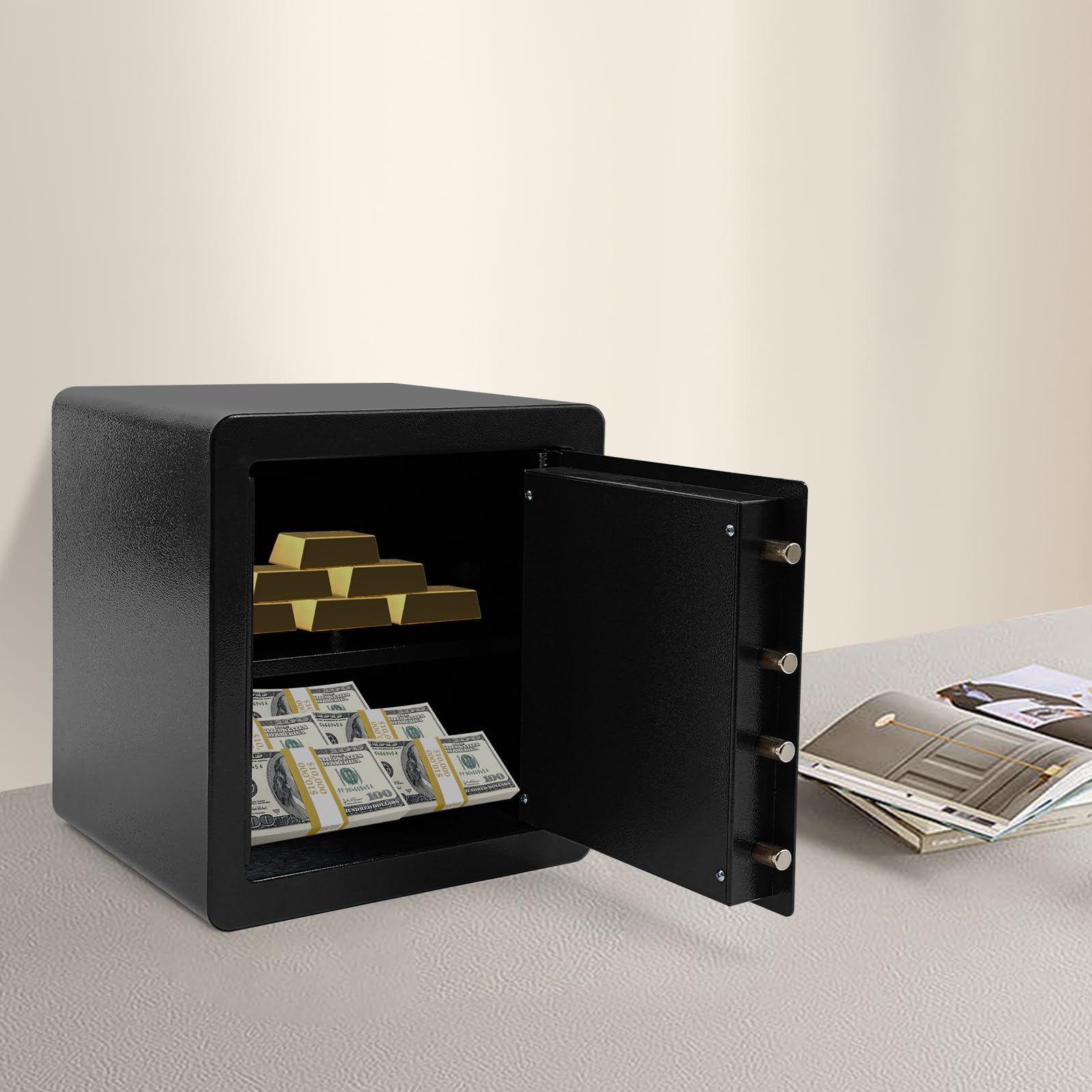 Coffre-fort | Coffre-fort pour la maison | Coffre-fort élégant pour empreintes digitales | Coffre-fort en acier 45 l avec scanner semi-conducteur | Déverrouillage des clés et des empreintes digitales
