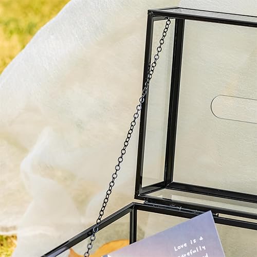 Miniatura 8 de NCYP Caja para tarjetas de boda con ranura y cerradura, 9.8 x 5.6 x 7.7 pulgadas, caja sobre de vidrio negro con tapa para recepción de fiesta de