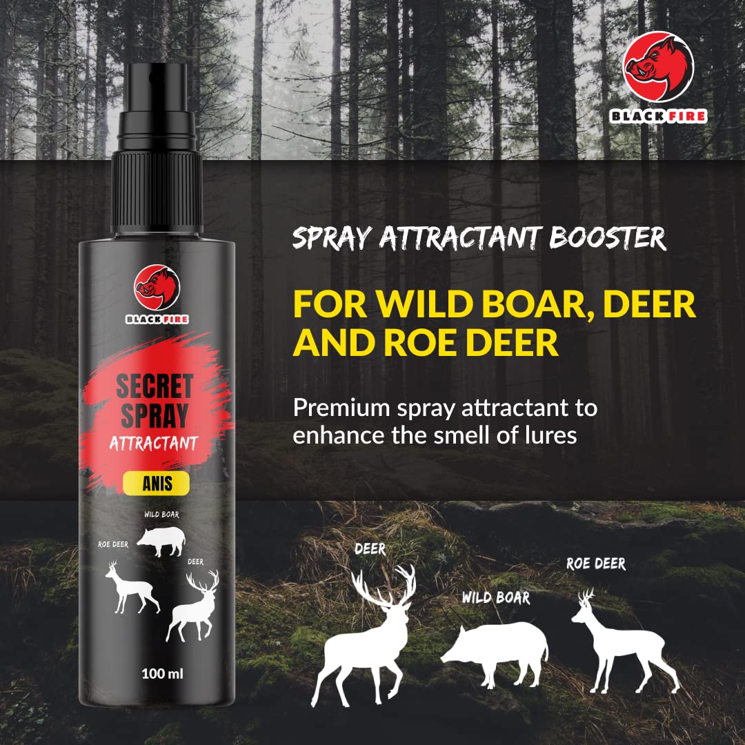 Spray Black Fire ® Spray con Aroma para jabalíes, Ciervos y corzos, Botella de 100 ml, Receta Secreta de anís - ¡Aumenta Tus Posibilidades de éxito Cuando caces!