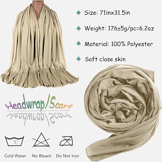 ZRQ 1 Pieces Beige Stretch Hijab Extra Long Solid Color African Shawl Hair Scarfs Jersey Turban Fashion Head Scarf Soft Head Wraps for Black Women
