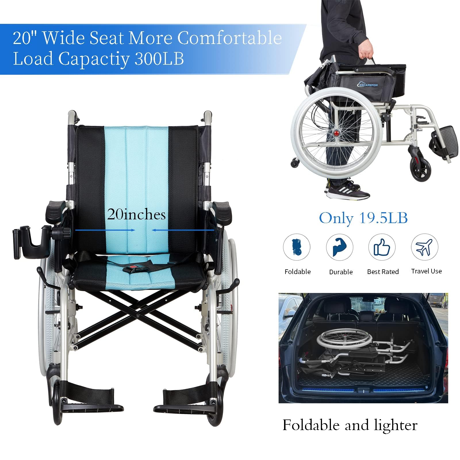 5,8 kg, lekki składany wózek inwalidzki z ergonomicznym oparciem, 50 cm, wózek inwalidzki dla osób starszych i niepełnosprawnych, srebrny z własnym napędem magnezowym