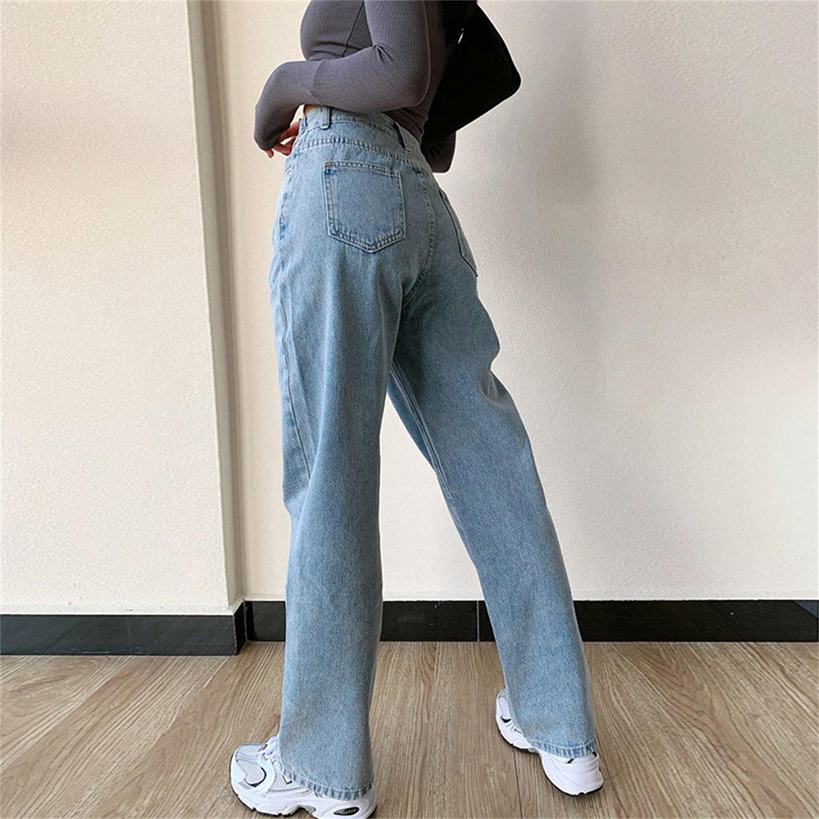 UKKO Jeans da Donna Pantaloni A Gamba da Donna Mamma Black Blue Jeans Blue Jeans Pantaloni Donna in Vita Alta