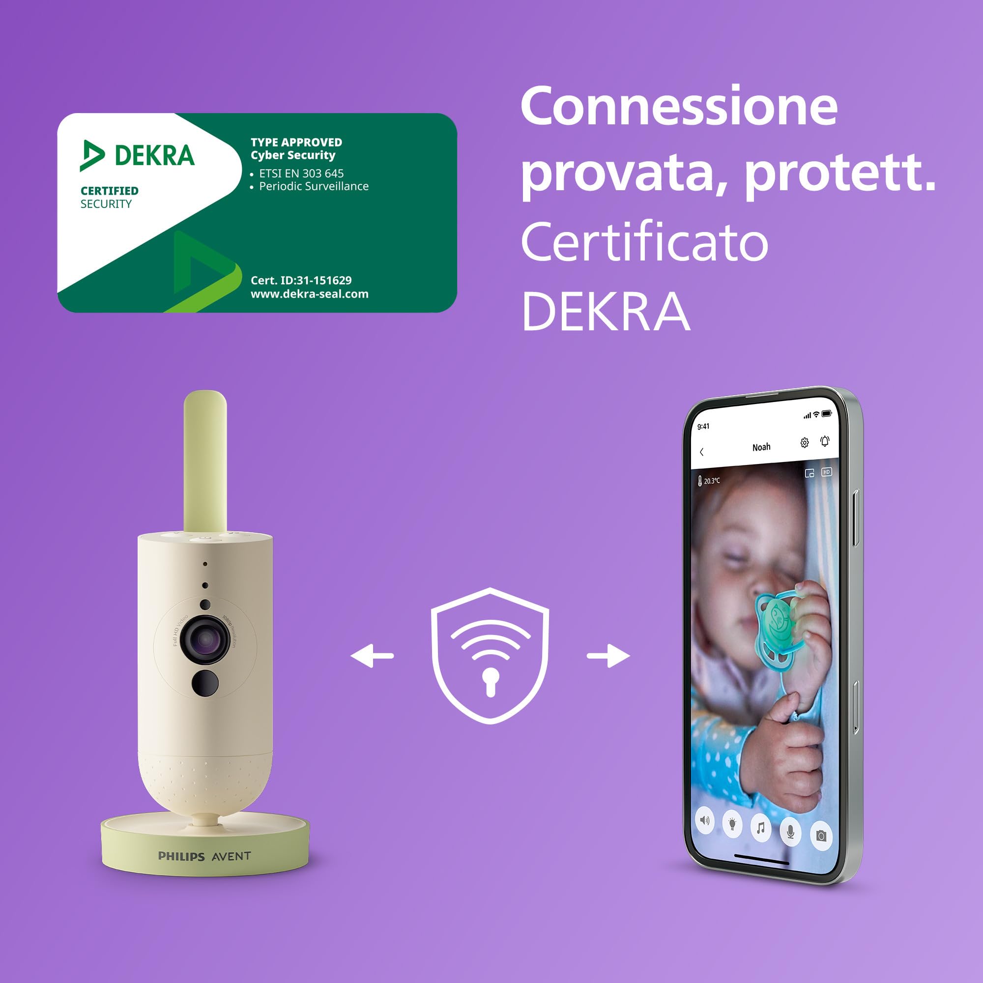 Philips Avent Connected Baby Camera, crittografia sicura e riservata, con app, audio, zoom x2, visione notturna, VOX, funzione di comunicazione a due vie (modello SCD643/26)